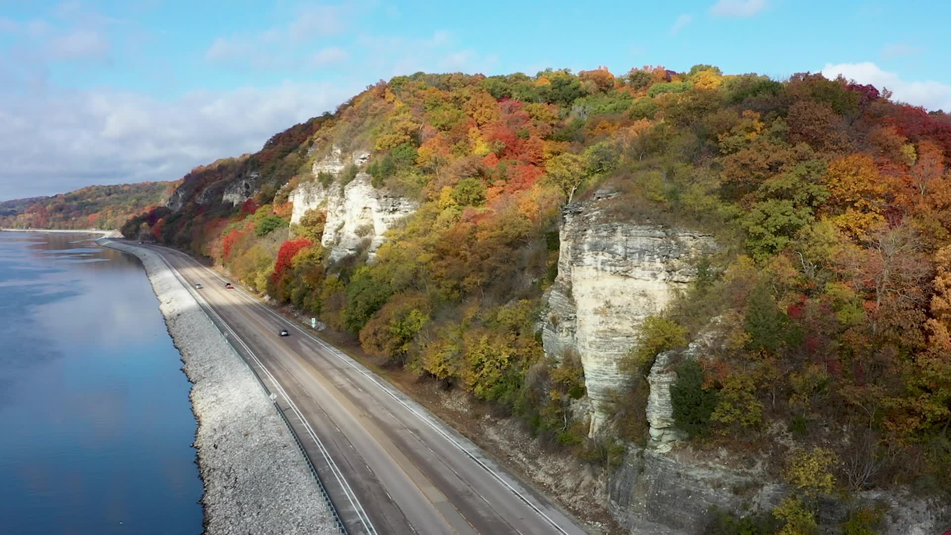 Video: Fly above the fall color on the Great River Road to Grafton
